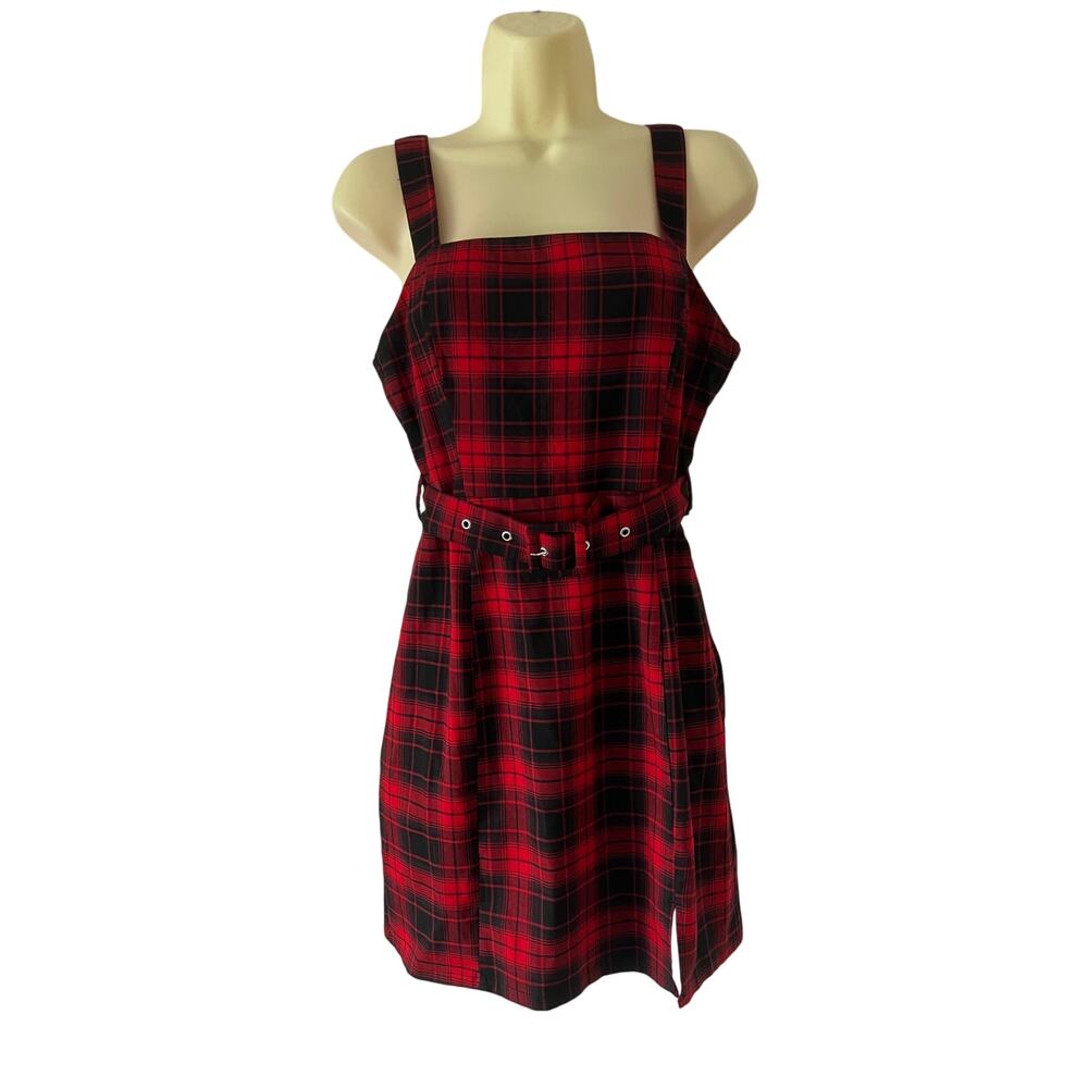 Divided H&M Red & Black Plaid Dress Mini Woman Size Small Schoolgirl Belt Preppy